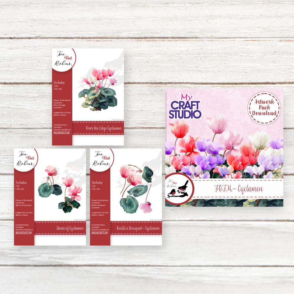 Two Red Robins Flower of The Month Cyclamen Die & Artwork Download Bundle
