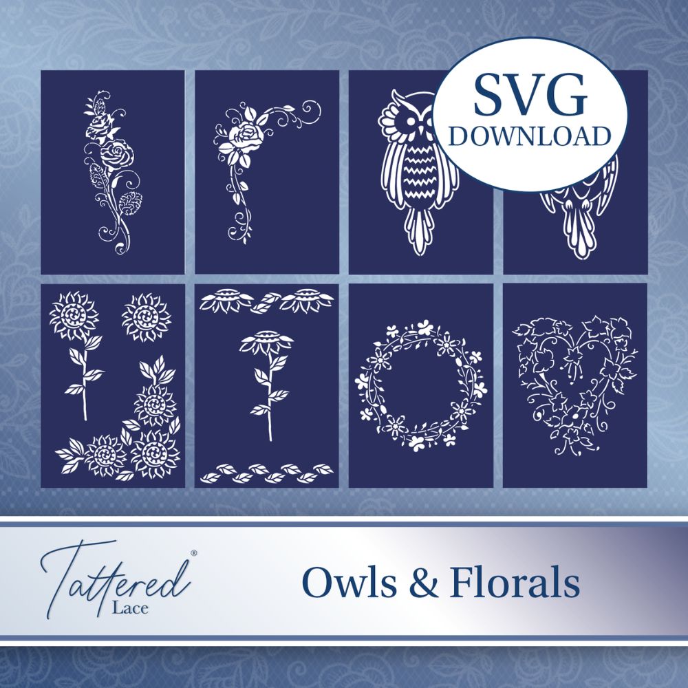 Tattered Lace Owls & Florals Stencils SVG Download