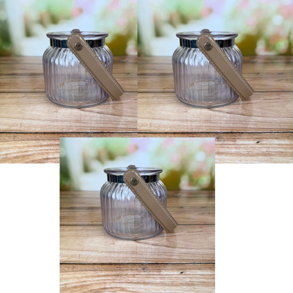 Glass Candle Jar with Leather Handle Bundle of 3