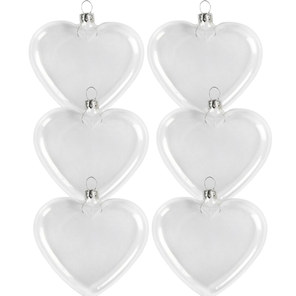 Flat Glass Heart Baubles - 6pcs