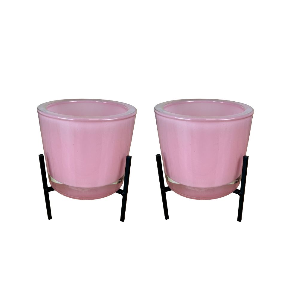 Pink Glass Candle Holder Set of 2