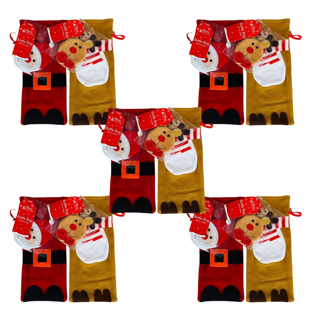 Christmas Bottle Bag - Reindeer & Santa - 10pcs