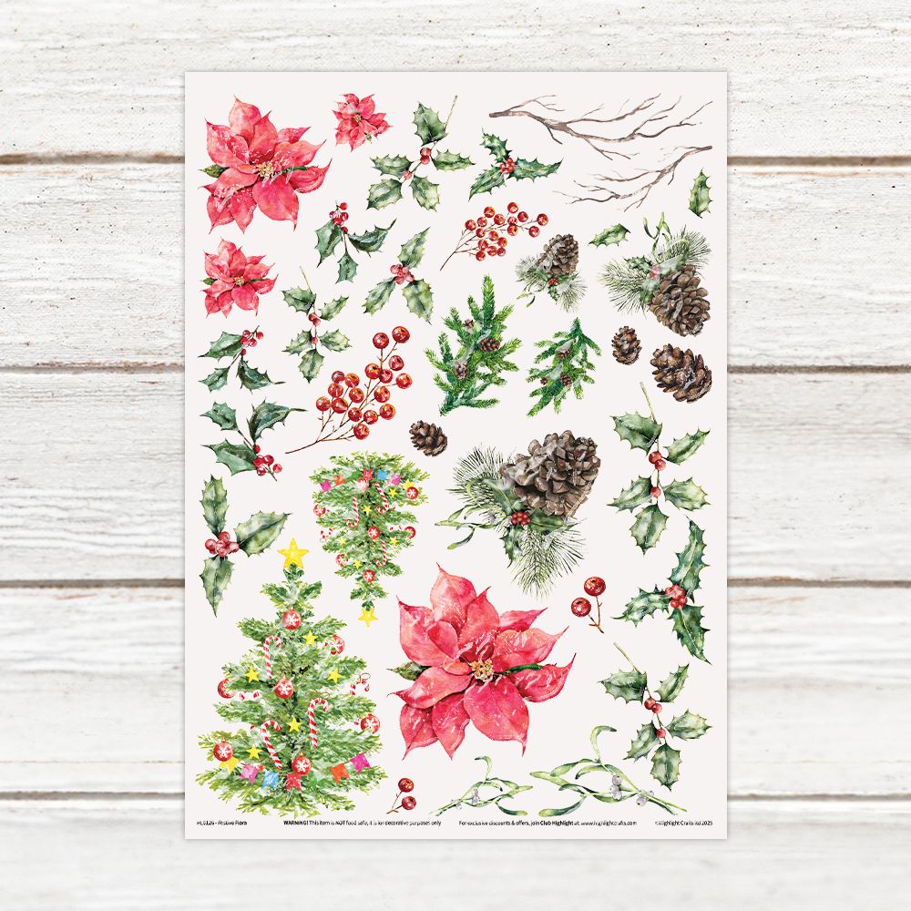 Highlight Luxe Festive Flora Resin Decal Sheet