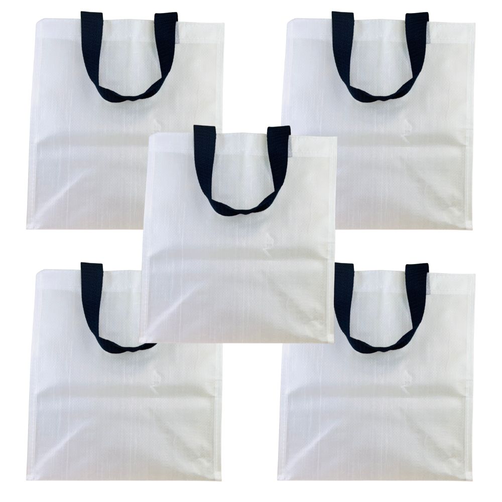 Bundle of 5 x Everyday Woven Plastic Tote Bags - White