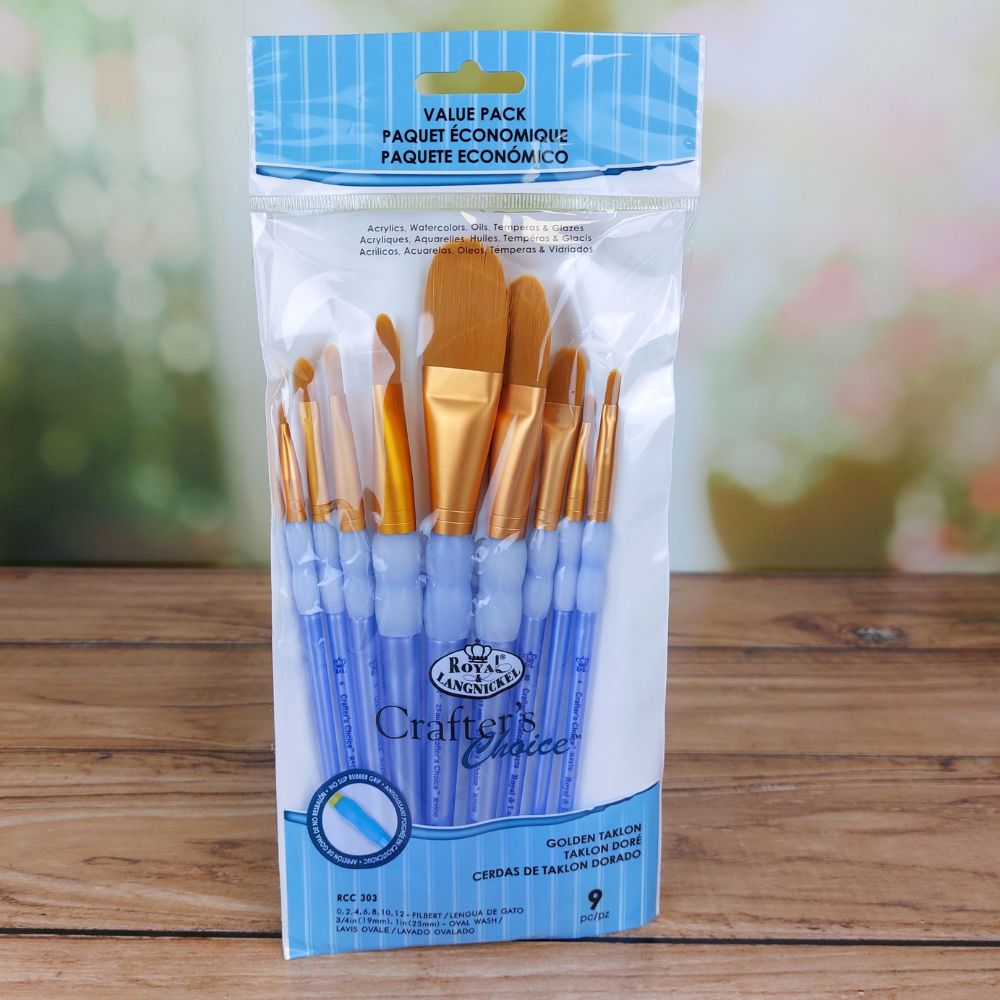 Royal & Langnickel Crafter's Choice Golden Taklon Filbert Brush Set (9pcs)