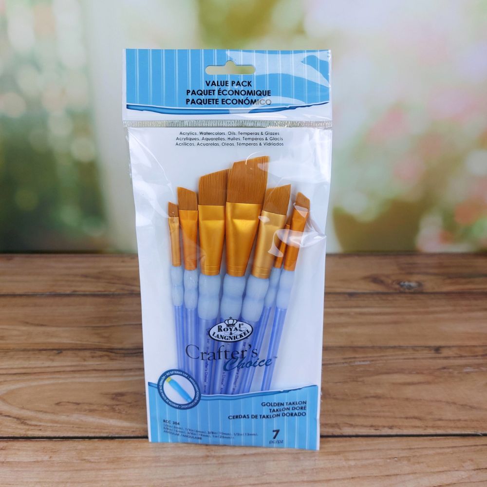 Royal & Langnickel Crafter's Choice Golden Taklon Angular Brush Set (7pcs)