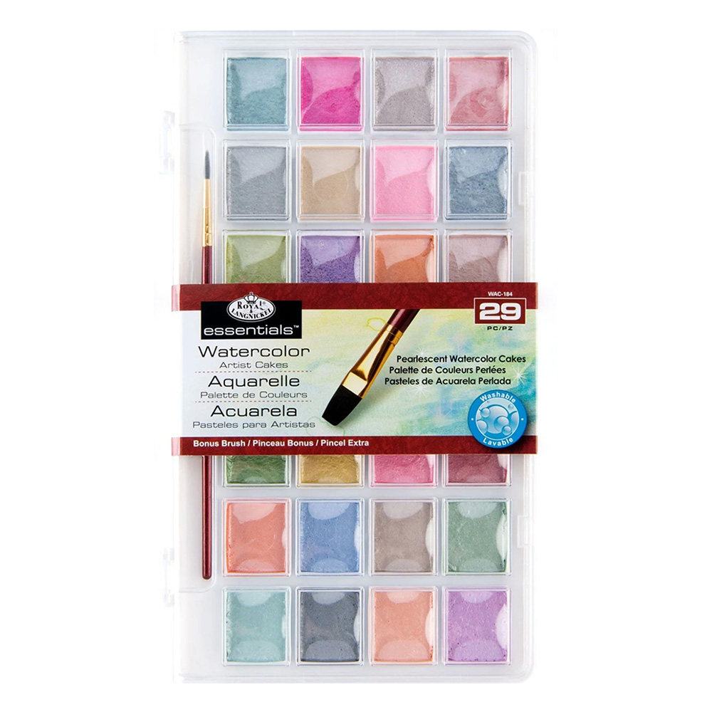 Royal & Langnickel Essentials Pearlescent Watercolour Paint Set (28 colours + brush)