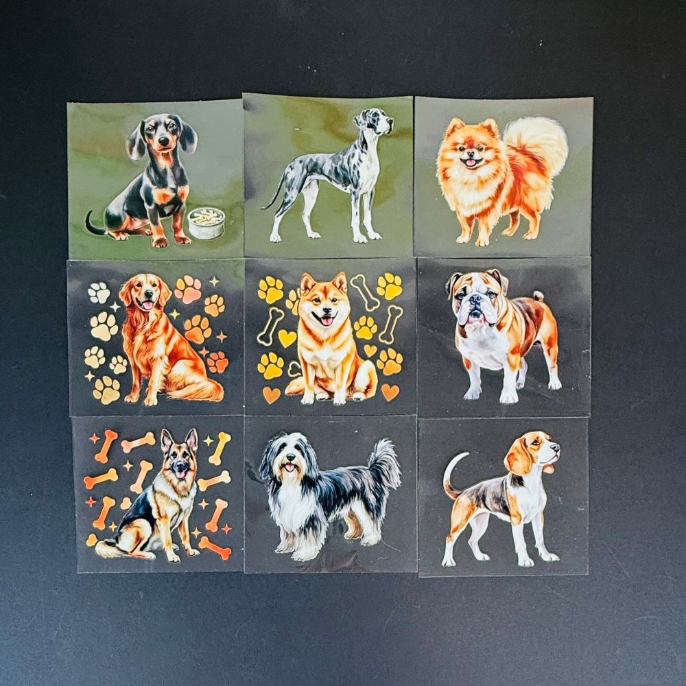 Transfer Sticker Sheets 9pcs - Playful Pups
