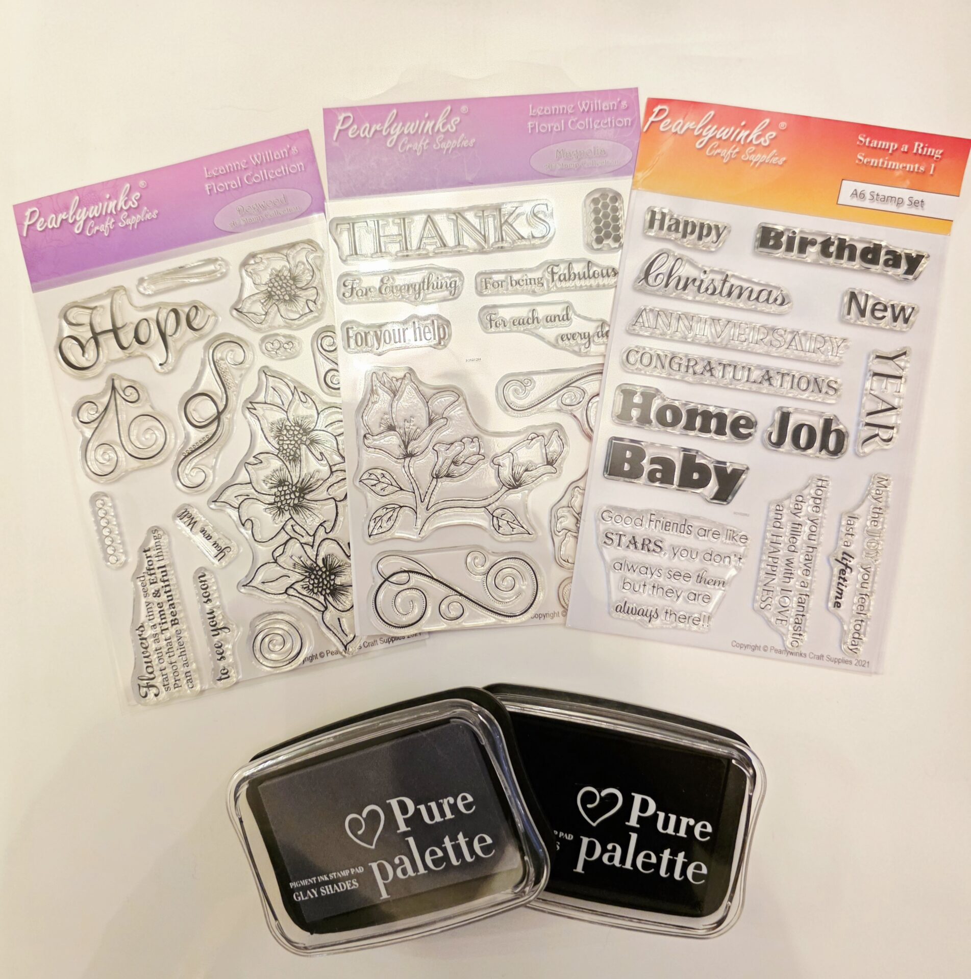 Pearlywinks - A6 Stamp Bundle - Dogwood, Magnolia, Stamparing Sentiments 1 + 2 Free Ink Pads