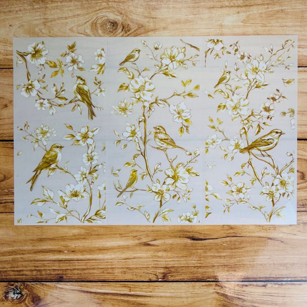 Metallic Transfer Sheets Set 3pcs - Birds & Blossom