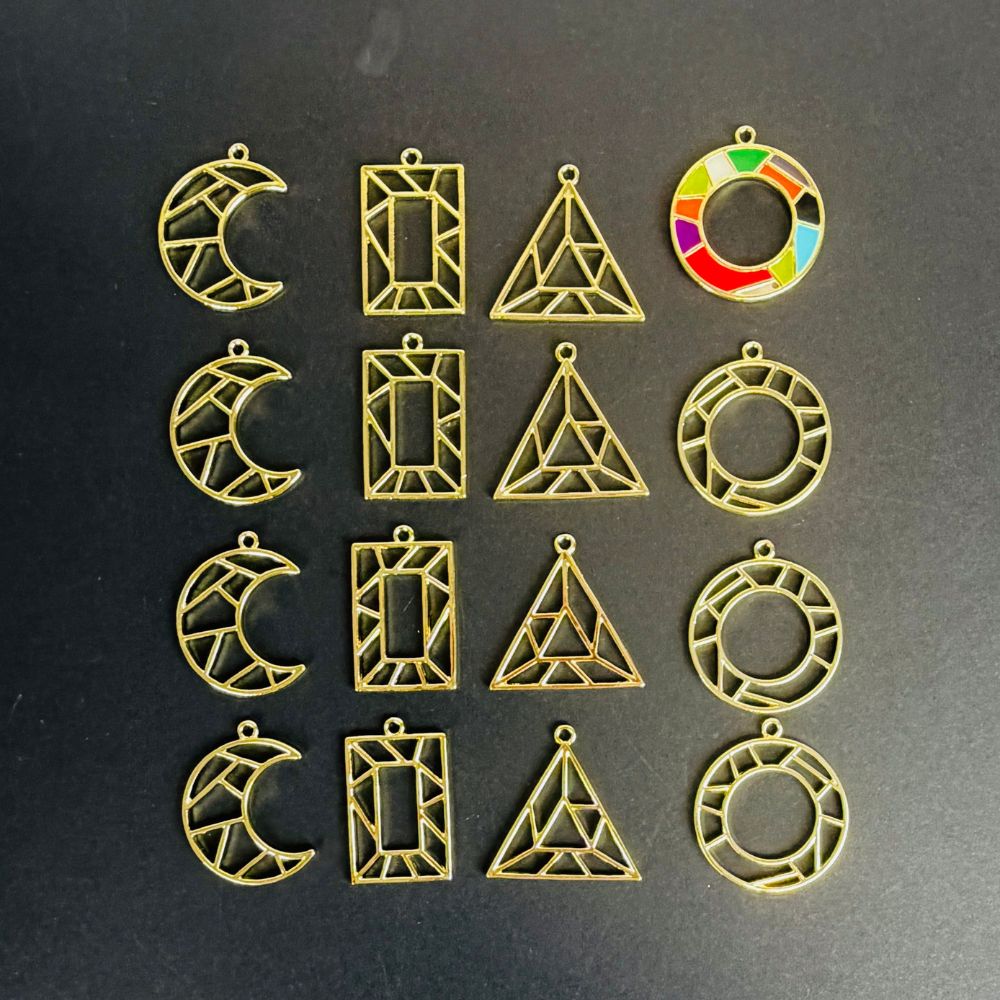 Geometric Open Bezel Pendants - Gold (16pcs)