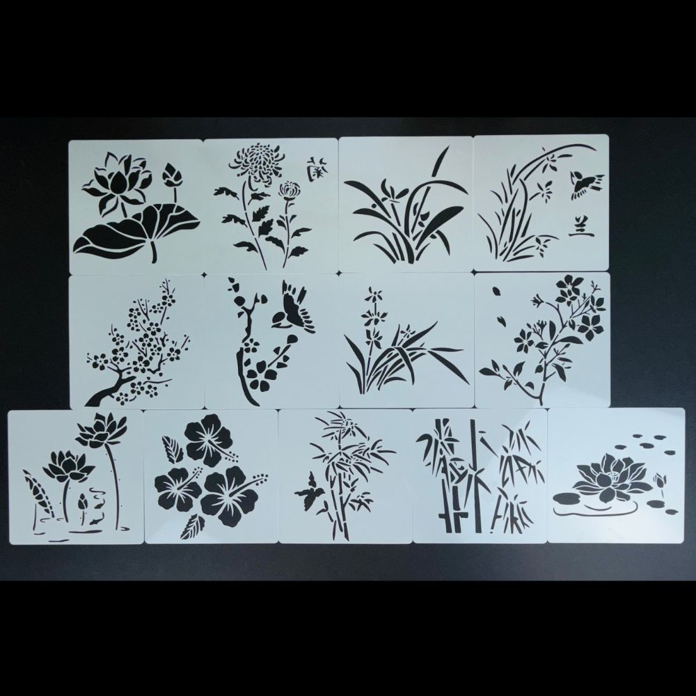 Stencil Set - Oriental Influence Flowers 13pcs