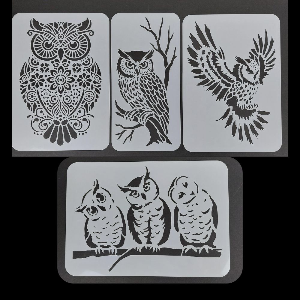 Stencil Set Mixed Size - Owl Style 4pcs