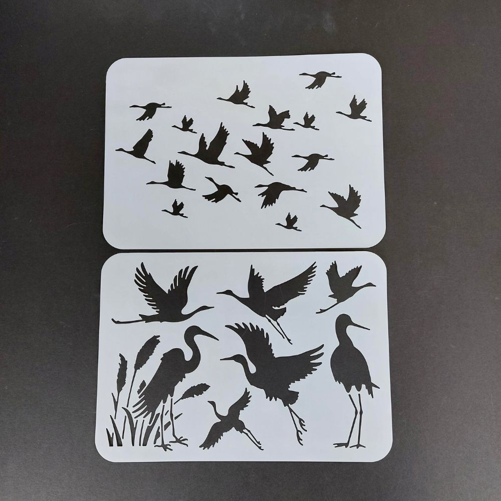 Stencil Set Approx A4 2pcs - Cranes in Flight
