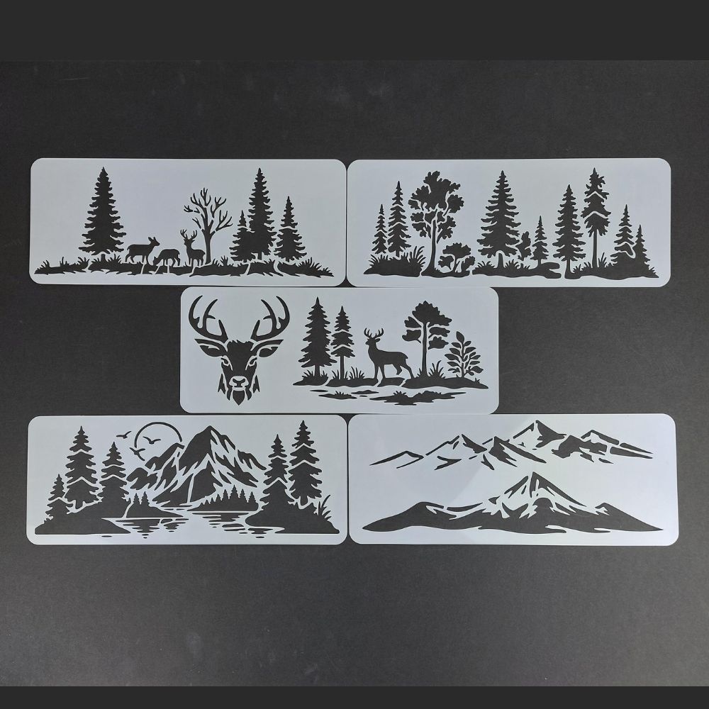Stencil Set 5pcs (Approx 24cmx15cm) - Treeline Travels