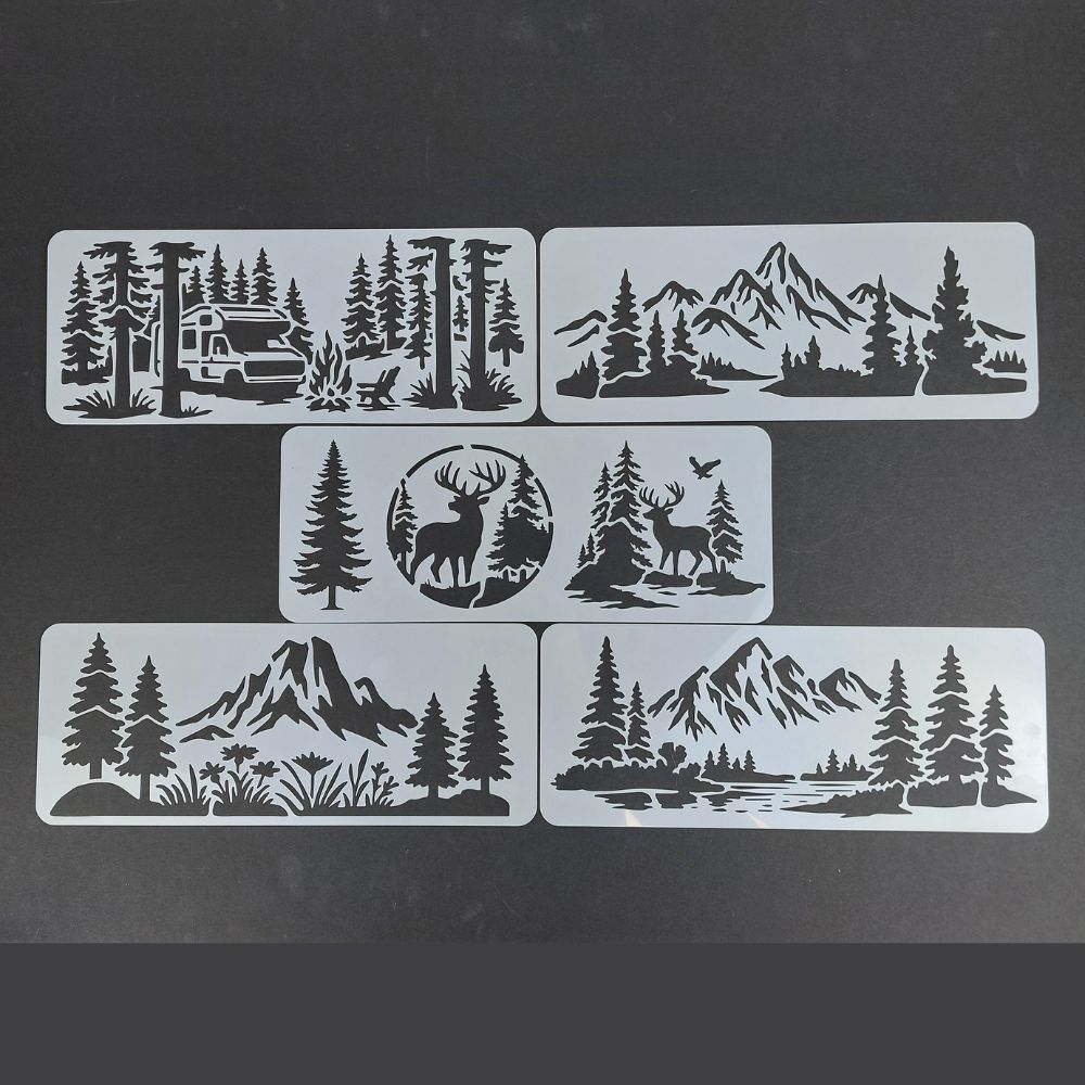 Stencil Set 5pcs (Approx 24cmx15cm) - Campfire Retreat