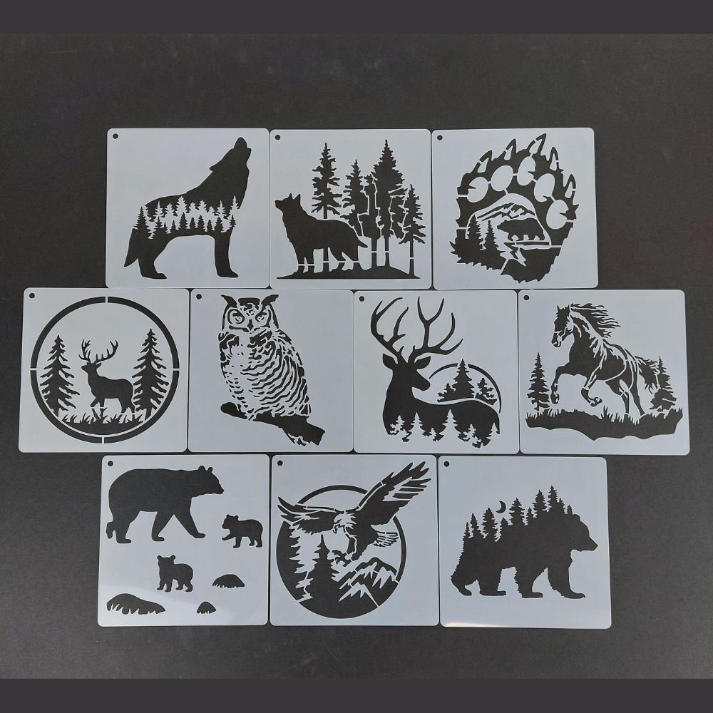 Stencil Set 10pcs (Approx 15cmx15cm) - Animal Kingdom