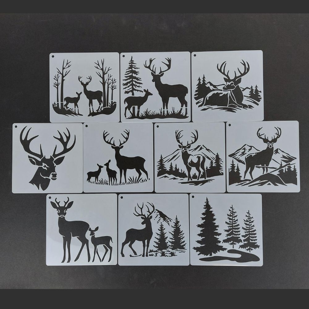 Stencil Set 10pcs (Approx 15cmx15cm) - Antlered Majesty