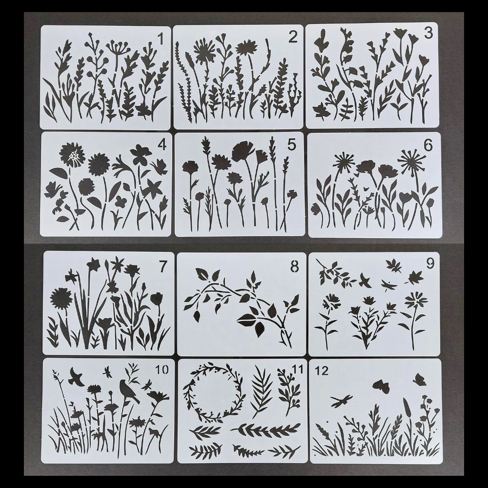 Stencil Set 12pcs (Approx 15cmx12cm) - Wonderful Wildflowers