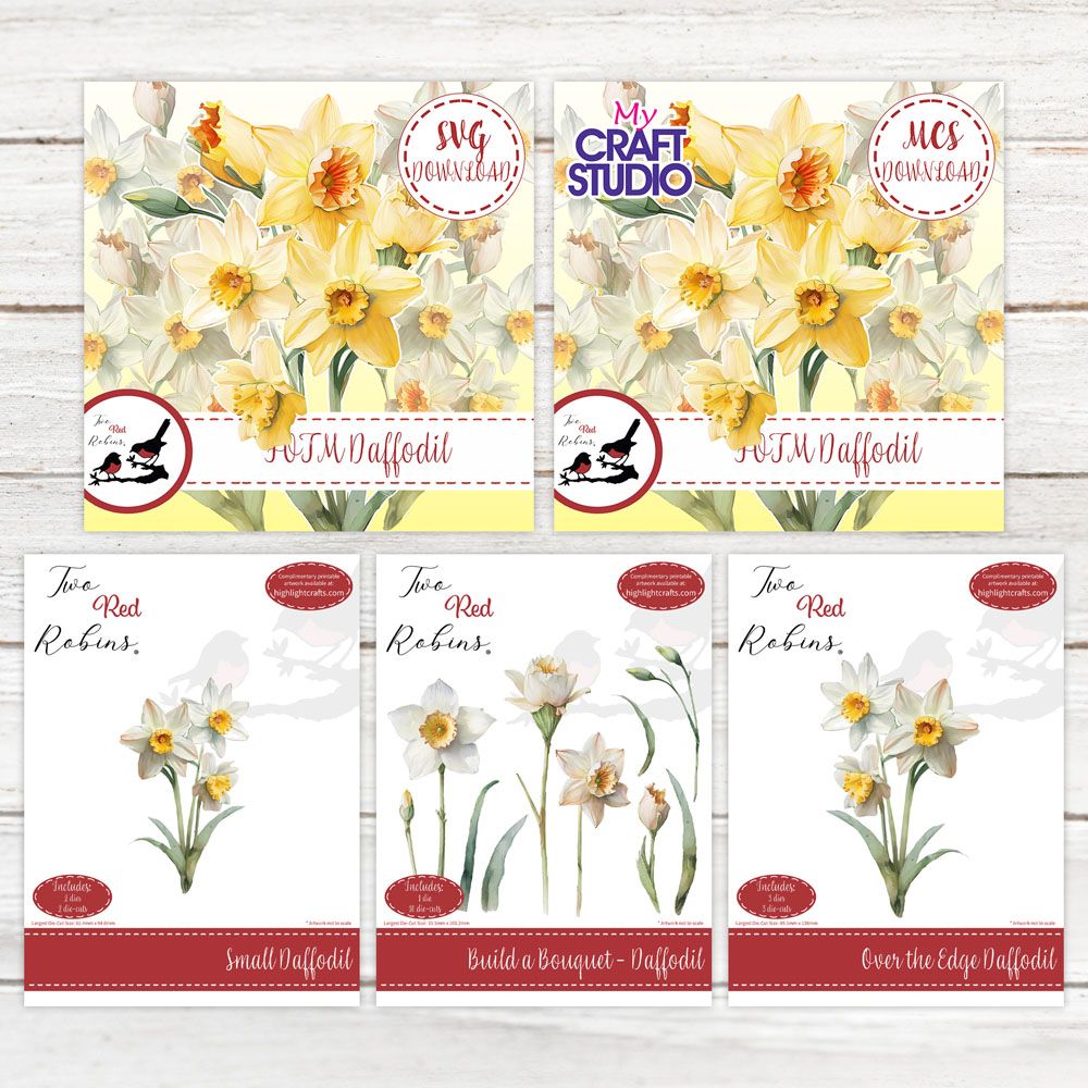 Two Red Robins Flower of the Month Daffodil Die + SVG & Artwork Download Bundle
