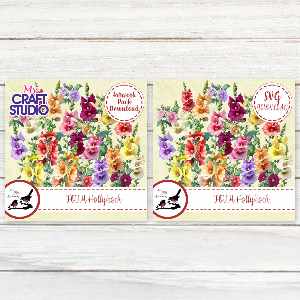 Two Red Robins Flower of The Month Hollyhock SVG & Artwork Downloads Bundle