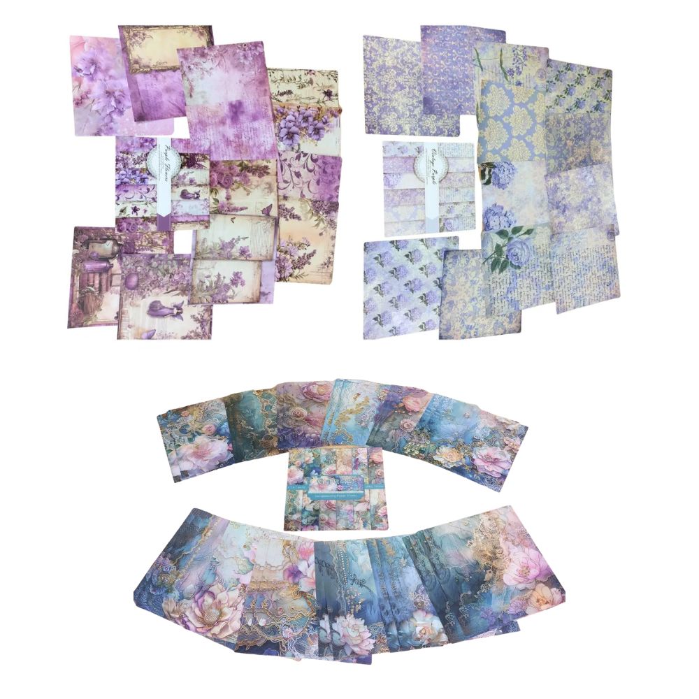 6x6 Scrapbook Paper Pack Bundle - Purple & Floral - 2x24 Sheets