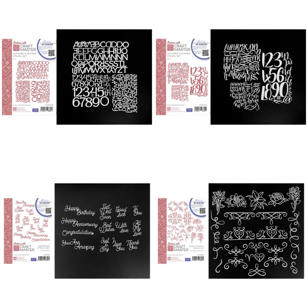 Emboss With Craft Master Words & Numbers Stencil Bundle