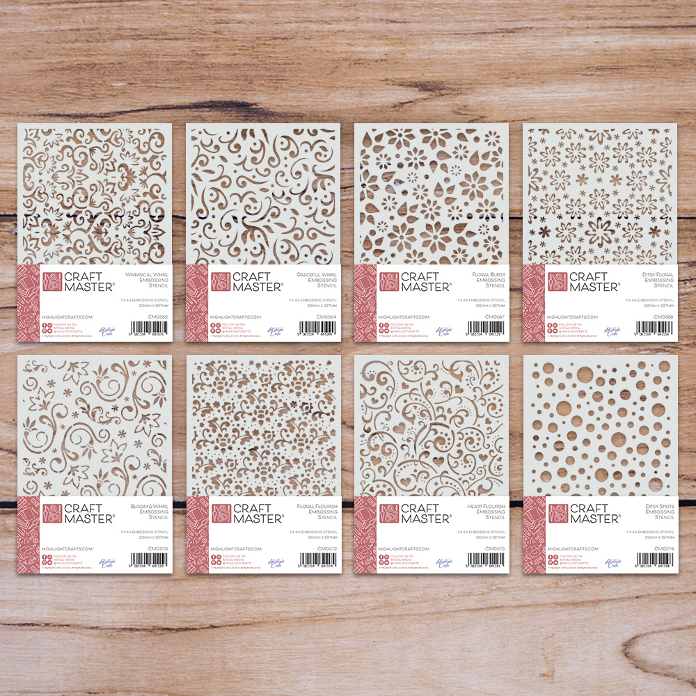 Craft Master Background Embossing Stencils Set 2 Bundle (8 x A4 stencils)