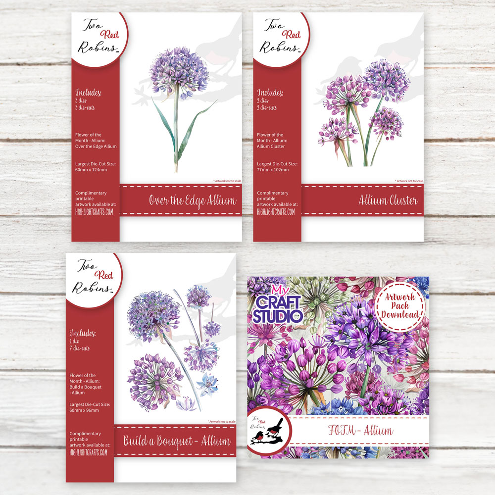 Two Red Robins Flower of the Month Allium Die & Artwork Download Bundle