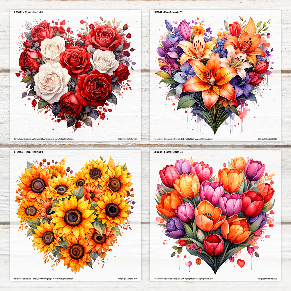 Highlight Luxe Floral Heart 1 - 4 Heat Transfer Sheet Bundle