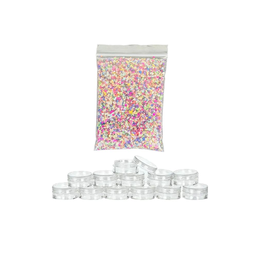 100g Coloured Crushed Glass & 12 Vivaplex Containers