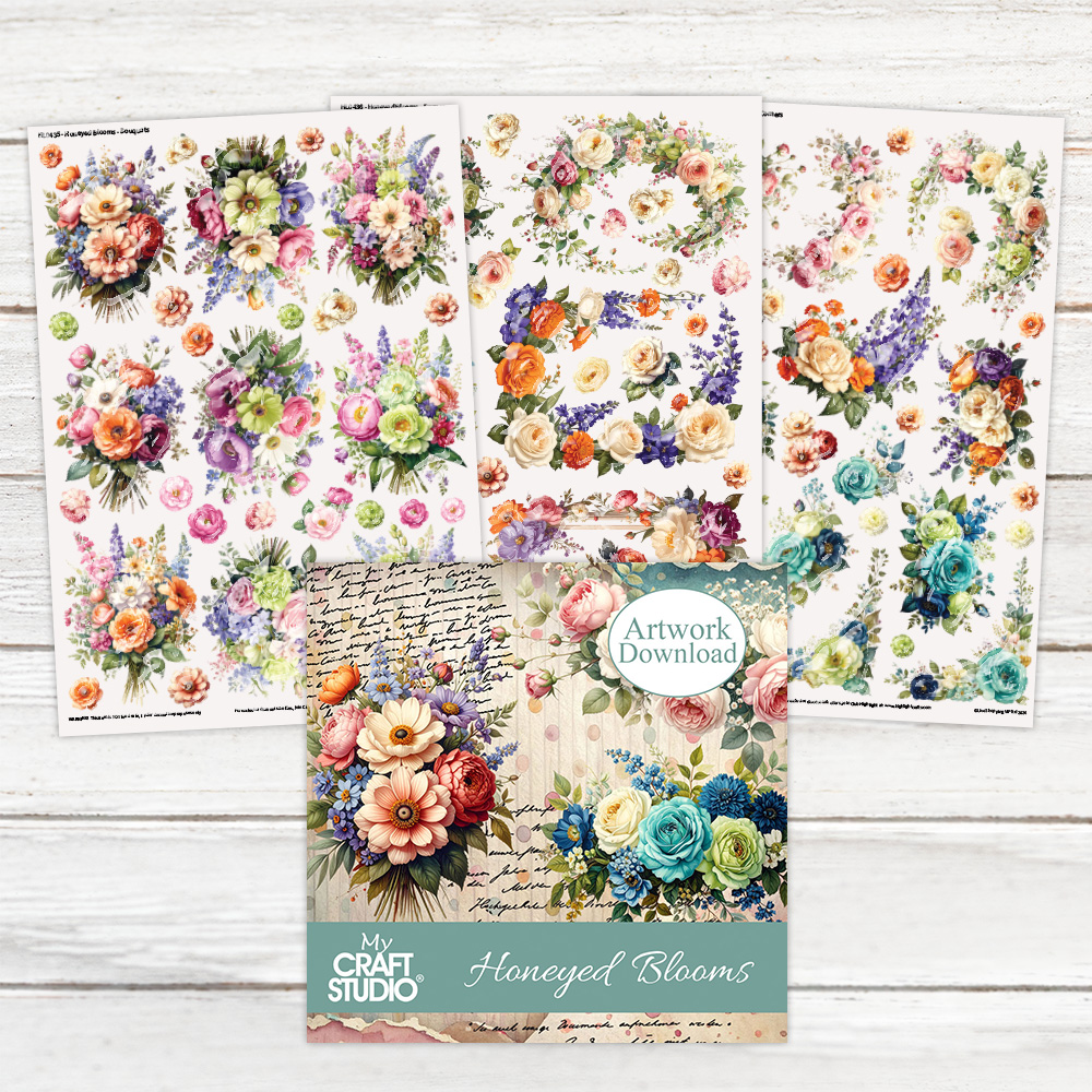 My Craft Studio Honeyed Blooms Download + Resin Decal Sheets Bundle