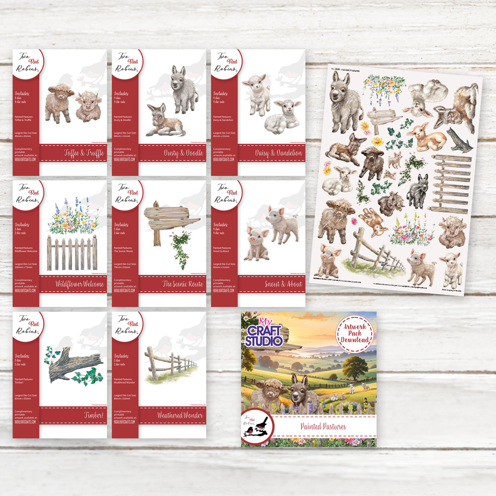 Two Red Robins Painted Pastures Die, Decal & Artwork Download Bundle