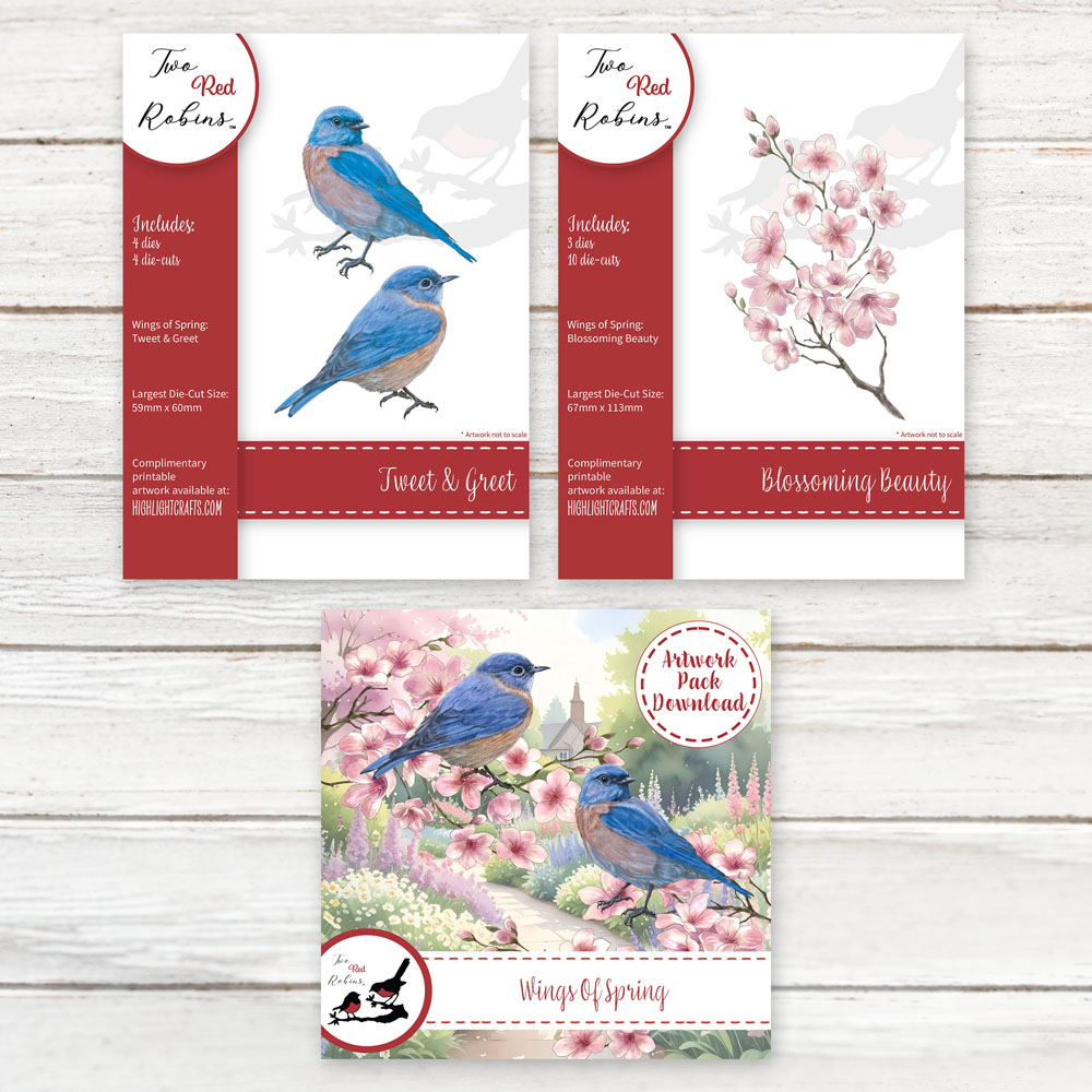 Two Red Robins Wings of Spring Die & Artwork Download Bundle
