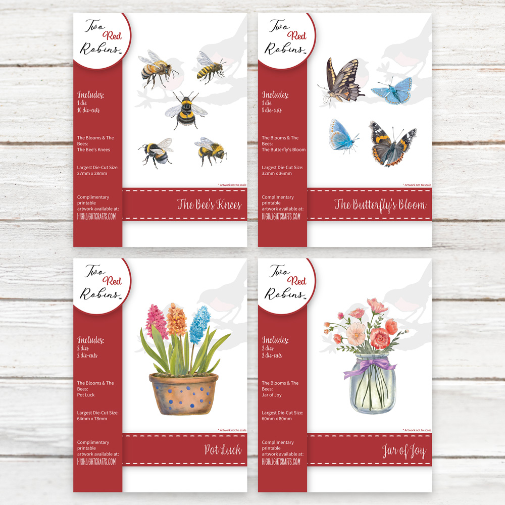 Two Red Robins Butterflies & Blooms Die Bundle