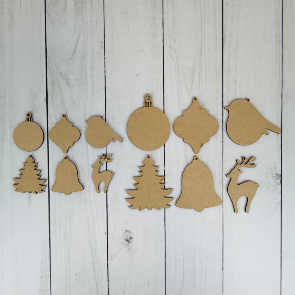 Craft Master MDF Blank Christmas Embellishments Mixed Bundle - Large & Small (2 x 6pcs)
