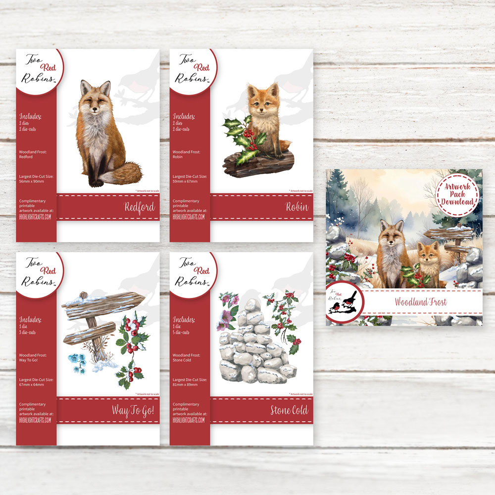 Two Red Robins Woodland Frost Die & Artwork Download Bundle