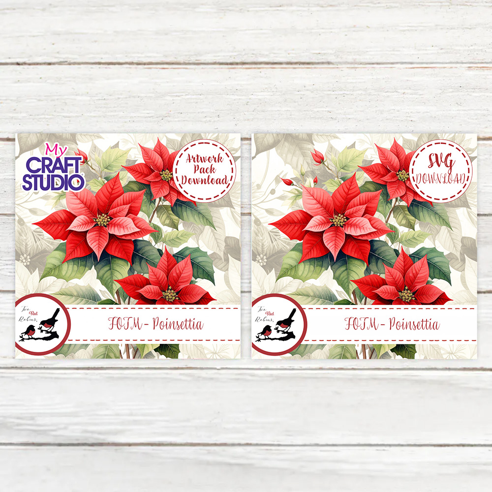 Two Red Robins Flower of the Month Poinsettia SVG & Artwork Downloads Bundle