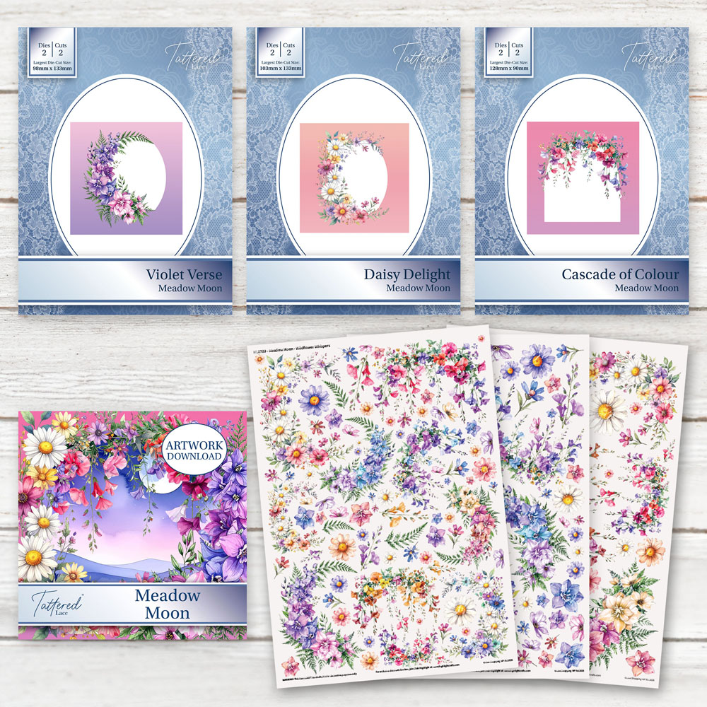 Tattered Lace Meadow Moon Die, Artwork & Decals Bundle