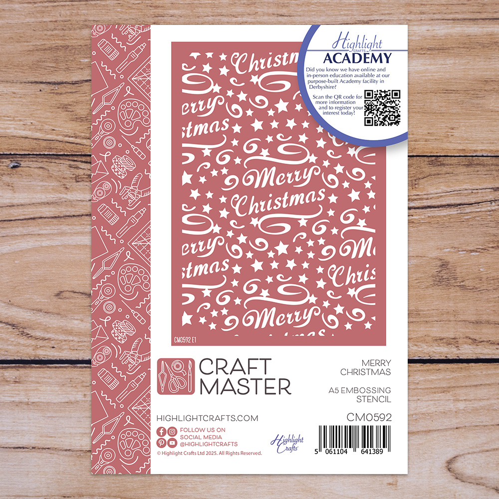 Craft Master Merry Christmas A5 Embossing Stencil