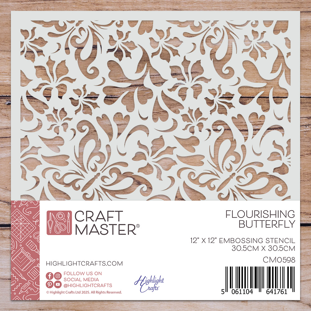 Craft Master Flourishing Butterfly 12x12 Embossing Stencil