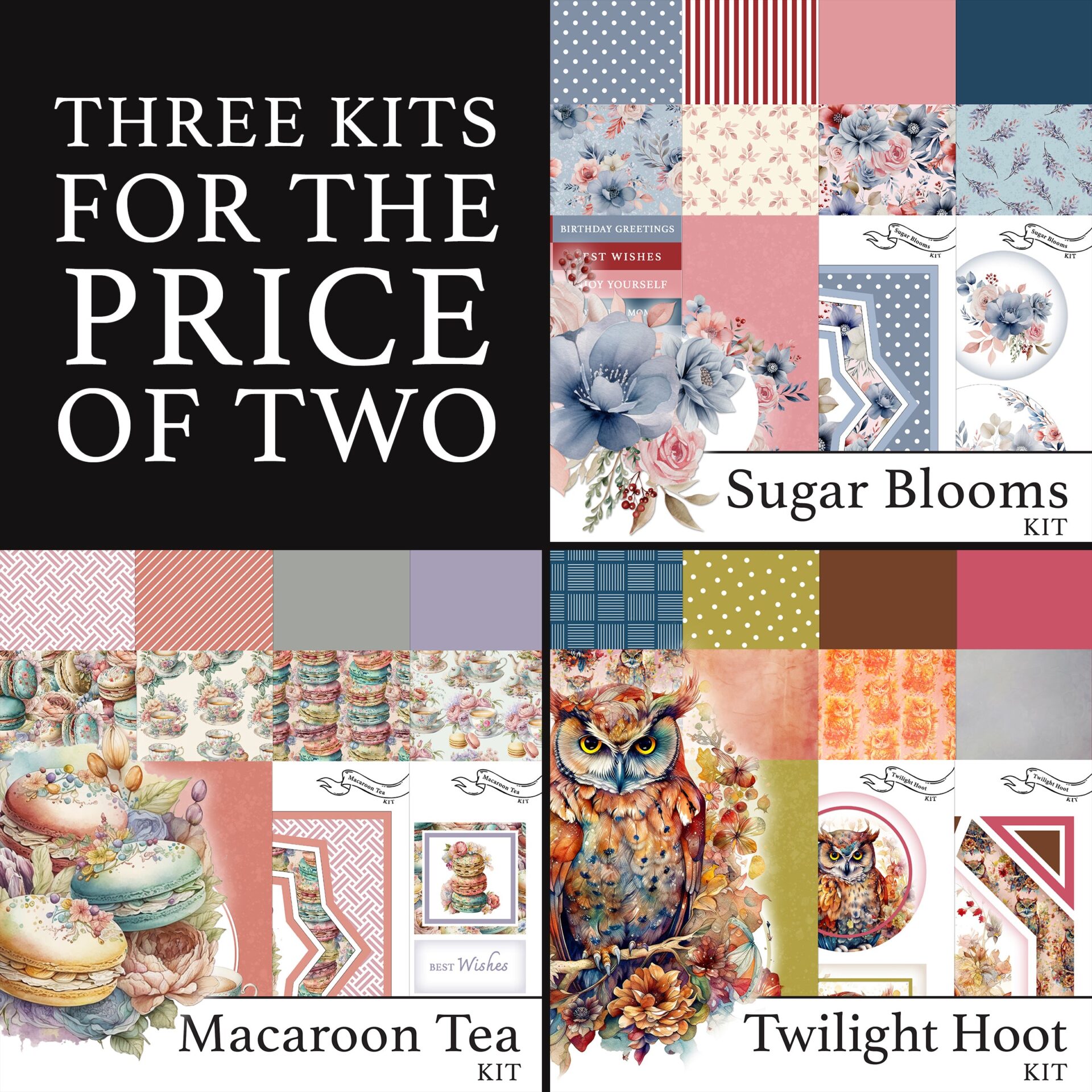 The Crafty Witches Macaroon Tea, Sugar Blooms & Twilight Hoot Download Kits