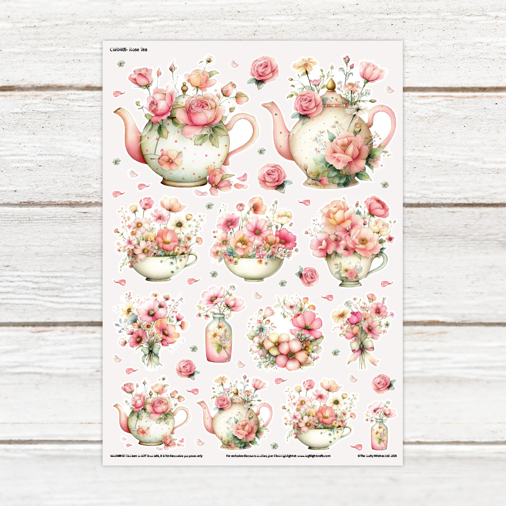 The Crafty Witches Rose Tea Luxe Decal Sheet