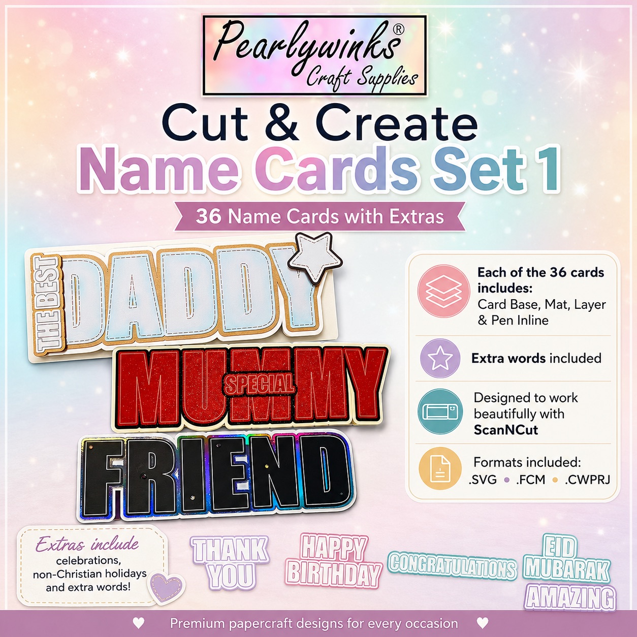 Pearlywinks - Cut and Create Name Cards SVG Download