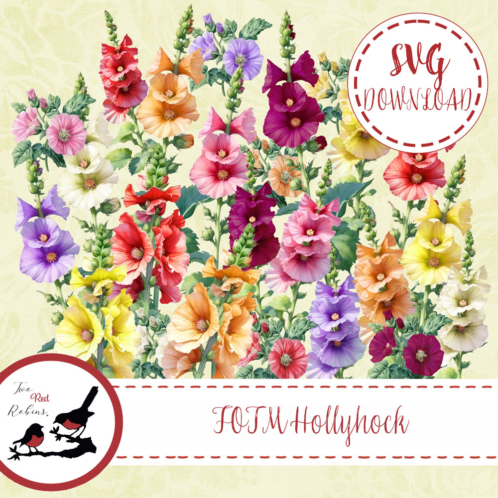 Two Red Robins Flower of the Month Hollyhock SVG Download