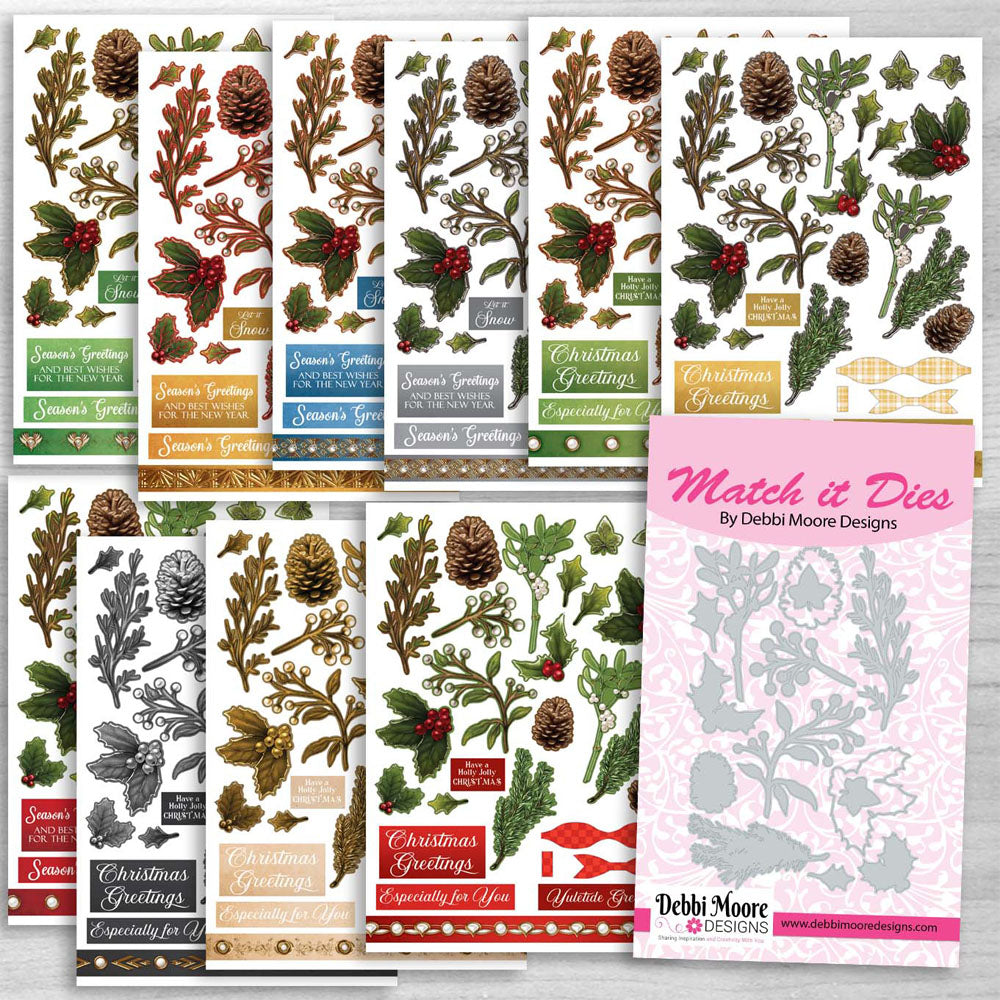 Debbi Moore Designs Match It Christmas Foliage Die & Papers Multibuy