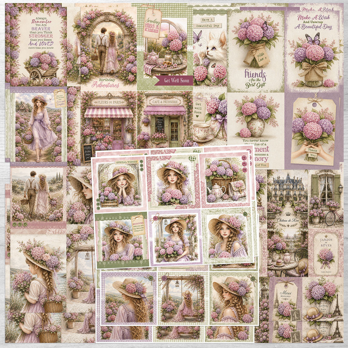 Debbi Moore Designs - Hortensia Blooms Pink & Lilac Papercrafting Toppers with Forever Code