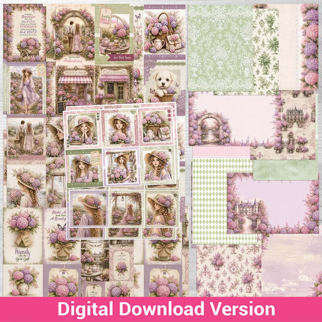 Debbi Moore Designs - Multibuy Hortensia Blooms Pink and Lilac Cardmaking Digital Download