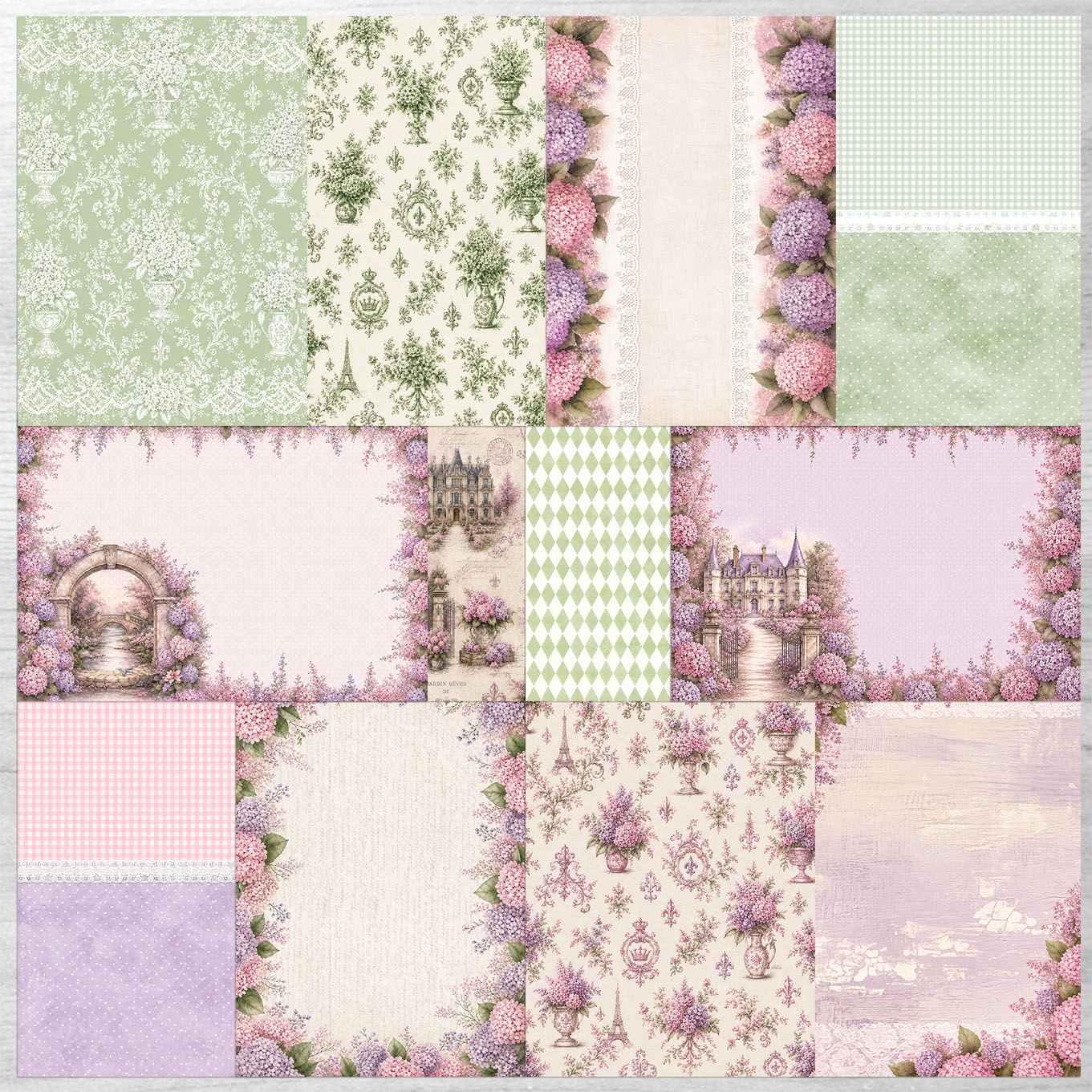 Debbi Moore Designs - Hortensia Blooms Pink & Lilac Backing Paper with Forever Code