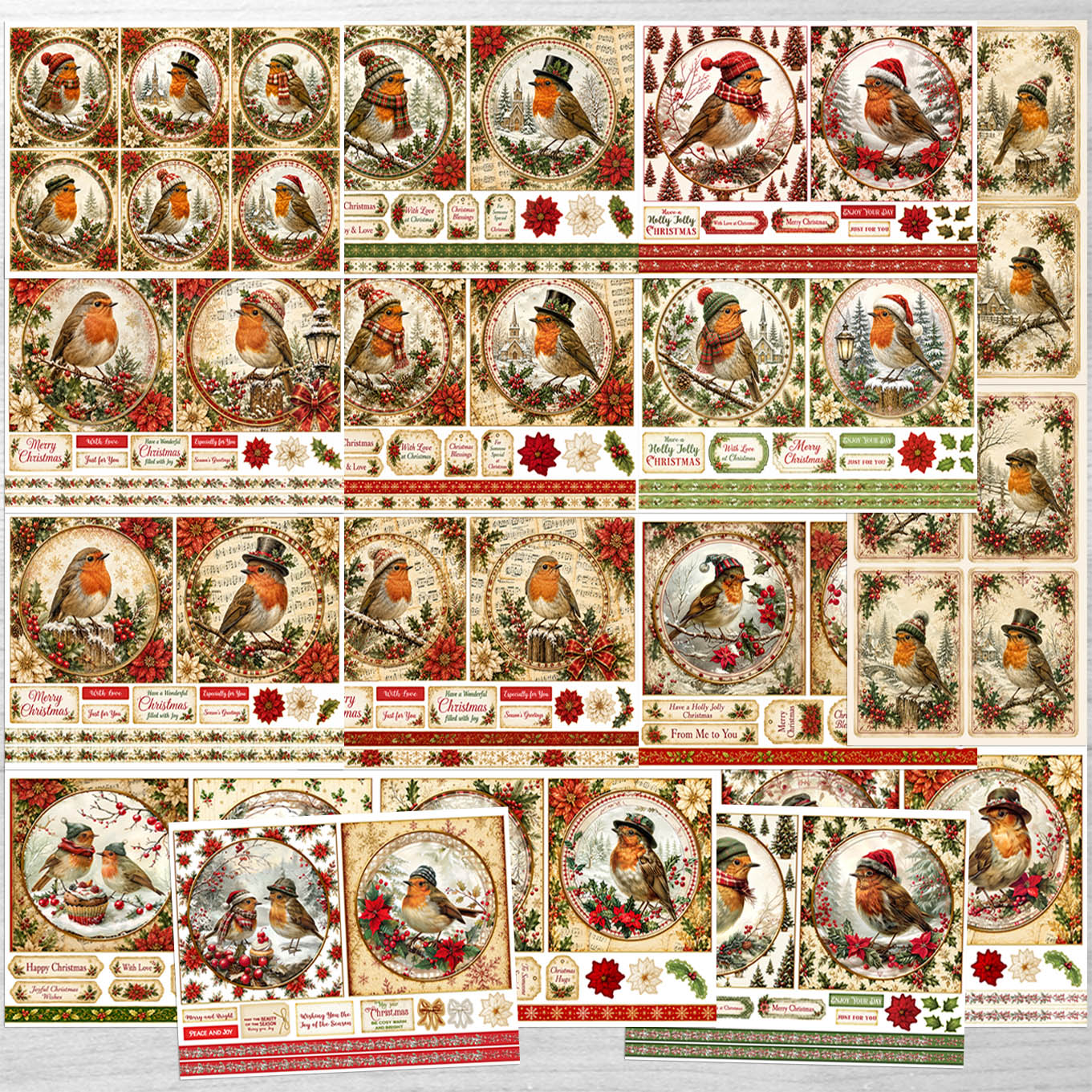 Debbi Moore Designs - Christmas Vintage Robin Papercrafting Toppers Kit with Forever Code